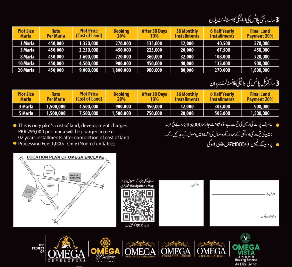 Omega Enclave Faisalabad Payment Plan 